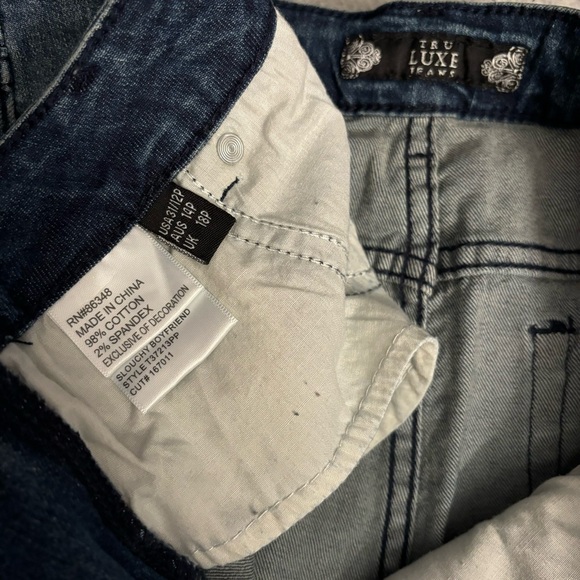 Tru Luxe Jeans slouchy boyfriend plaid flannel patches & holes 31/12p - Picture 9 of 13